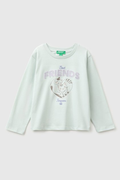 Girl's Aqua Green Long Sleeve T-Shirt with Embroidered Front