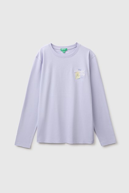Girl's lilac long sleeve t-shirt with embroidered front