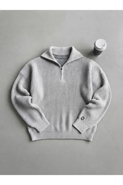 Men's Winter Thick Turtleneck Fisherman's Collar Zip-Up Basic Knitwear Sweater