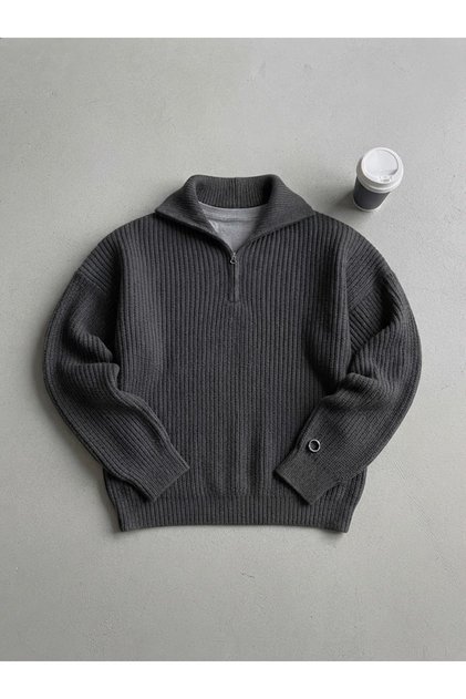 Men's Winter Thick Turtleneck Fisherman's Collar Zip-Up Basic Knitwear Sweater