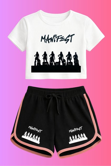 Manifest Printed Crop-Shorts Set Is a Slim Fit.