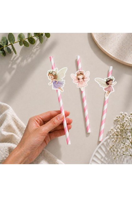 Peri Kızı Fiğürlü Kağıt Pipet 10 Adet