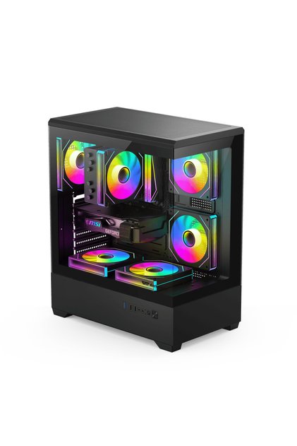 C365 E-ATX/ATX/M-ATX Gaming PC Case, 5ARGB Fan, Up to 330mm GPU, Up to 240mm Radiator, Black