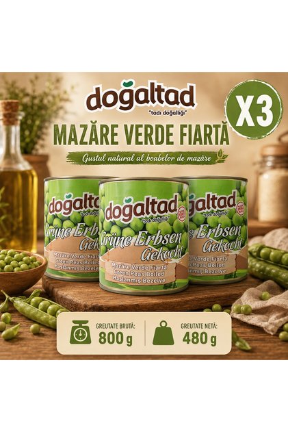 Doğaltad Βραστά Πράσινα Αρακά, Σετ 3 x 800 γρ.