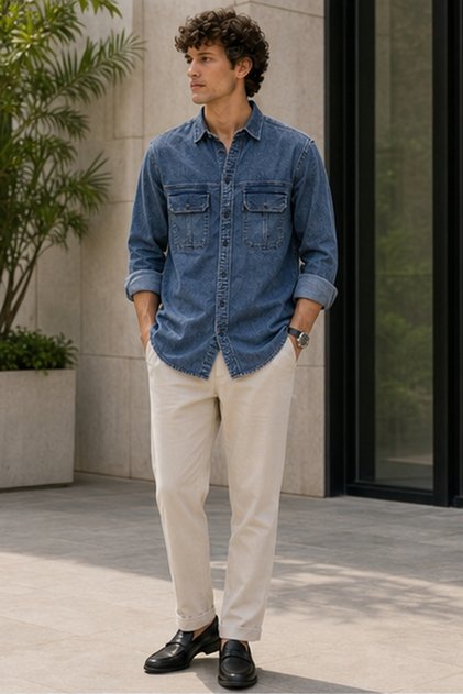 Men's Slim Fit Solid Long-Sleeve Shirt - Blue