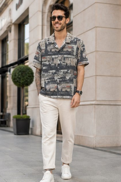 Men's Regular Fit All-Over Print Short-Sleeve Shirt - Black