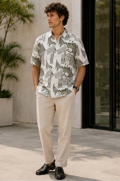Men's Regular Fit Textured Short-Sleeve Shirt - Mixed