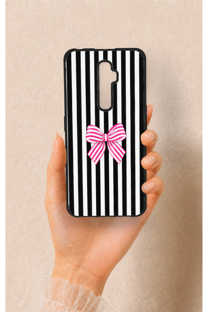Oppo Reno 2Z Compatible Pink and White Ribbon Patterned Silicone Case