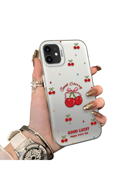 iPhone 11 Compatible Hard Acrylic Back Silicone Edge Lens Protection Cherry Case