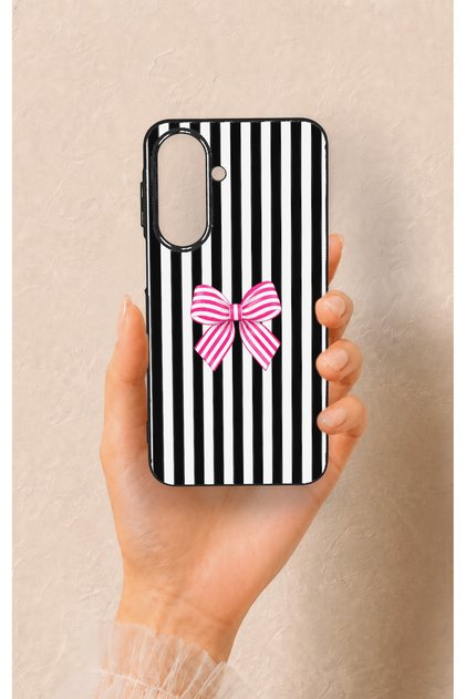 Samsung A27 Compatible Pink and White Ribbon Patterned Silicone Case