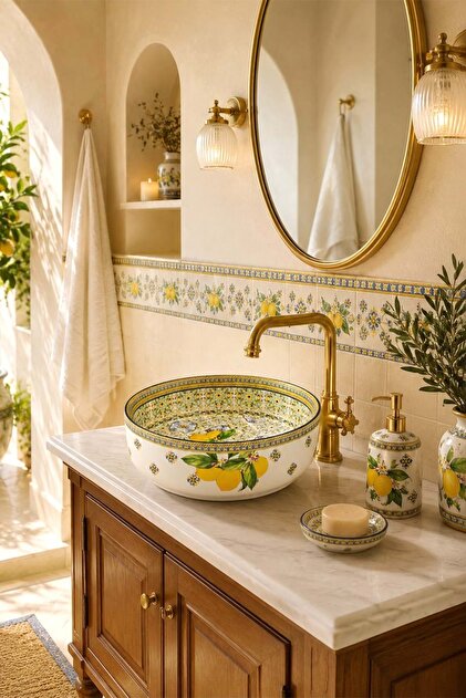 Capri lemon tezgah üstü porselen çanak lavabo