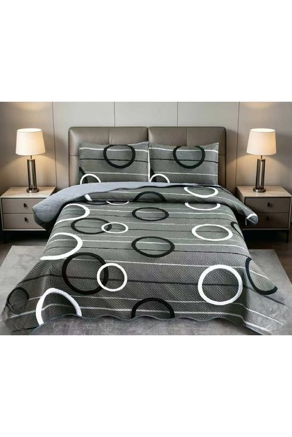 Set Cuvertura de Pat CHIRASO, Matlasata, 3 Piese, 230x250 cm, 2 Fete Perna 52x75 cm