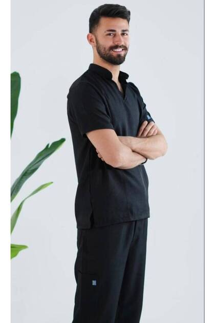Chlorine-resistant men's black scrub