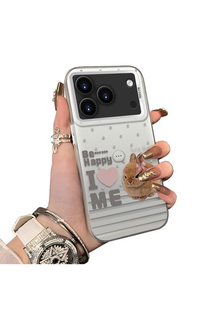 iPhone 17 Pro Compatible Hard Acrylic Back Silicone Edge Lens Protection Rabbit Case