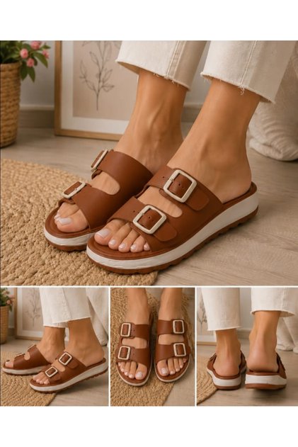 Anatomical Soft Sole Wide Fit Adjustable Double Buckle Women's Home, Work and Street Slippers