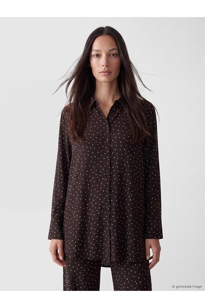 Lcw Everyday Brown Polka Dot Women's Shirt Tunic
