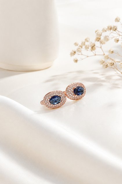 Sapphire Blue Oval Stone Rose Xuping Earrings