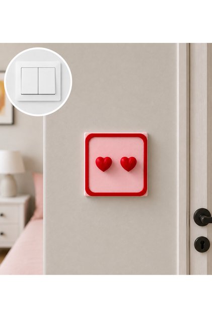 Pembe Kalpli Dekoratif Işık Çiftli Anahtar Kapağı 8,6 × 8,6 cm