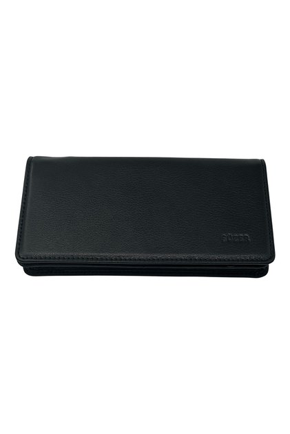 Genuine Leather Handheld Portfolio Wallet with Phone Slot and Magnetic Closure, Black