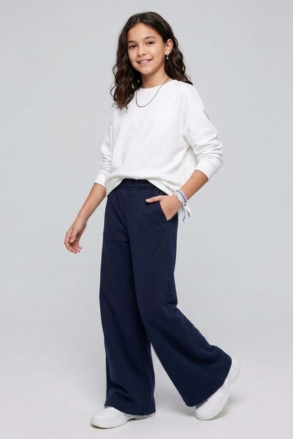Girl Child 11-15 Years Old Basic Palazzo Sweatpants Navy Blue