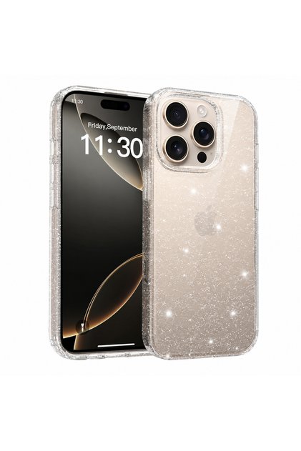 Compatible with iPhone 16 Pro Max - Glittery Clear Soft Silicone Cover, Shockproof Protector, and Stylish Case