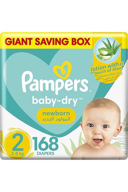 Pampers Diapers with Tape, Size 2, 3-8 Kg, Jumbo Box, 136 Diapers