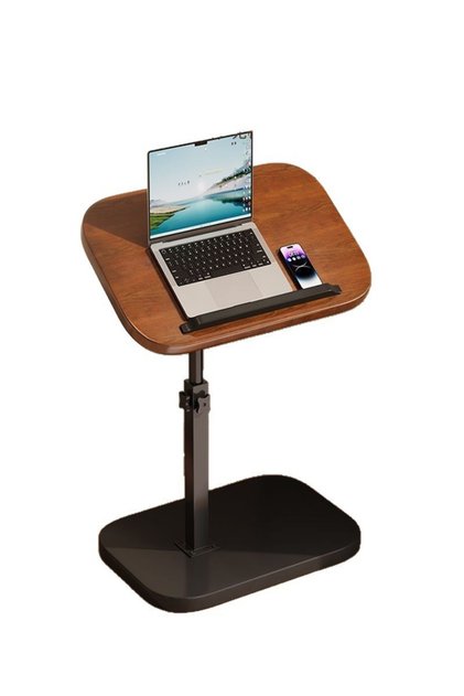 Height Adjustable Laptop Table with Wooden Tabletop and Stable Base, Portable Workstation Desk