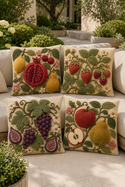 3D Knitted Look Fruit and Flower Patterned Digital Printed Decorative Throw Pillow Cover – (Double-Sided)