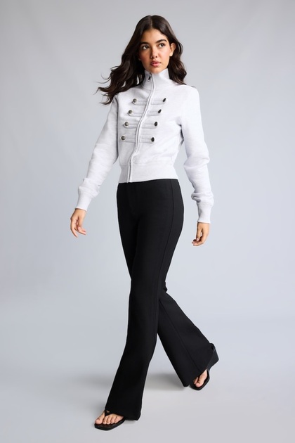Flare Fit High Waist Spanish Leg Black Trousers I1774Ax26Au