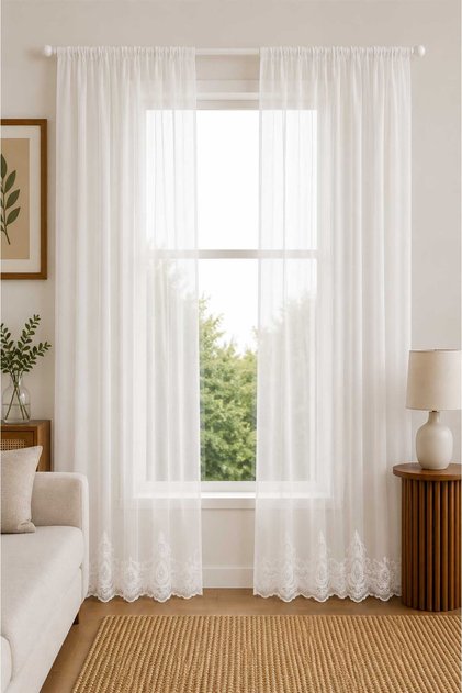 Lace Skirt 14457 Embroidery Custom Size Tulle Curtain 140X260 1X3 Pleat