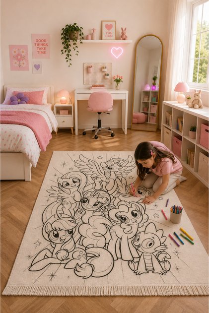 My Little Pony Çocuk Boyama Halısı – Kaymaz Taban Boyanabilir Yıkanabilir Eğitici Aktivite ve Oyun Odası Halısı