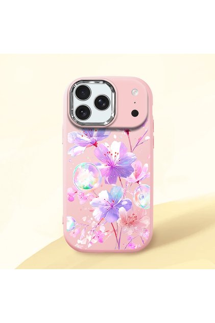 iPhone 17 Pro Compatible Shock-Absorbing Camera Protected Pink Silicone Case Floral Print