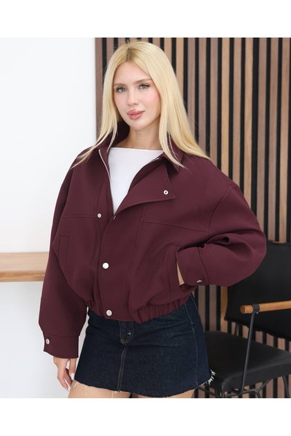 Elastic Waistband, Snap Fasteners, Lined Bomber Cashmere Jacket