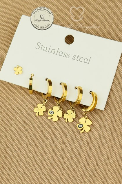 Steel Earring Set - Clover Earring Set 3 Pairs Hoop Steel Earrings Non-Tarnish Non-Fade