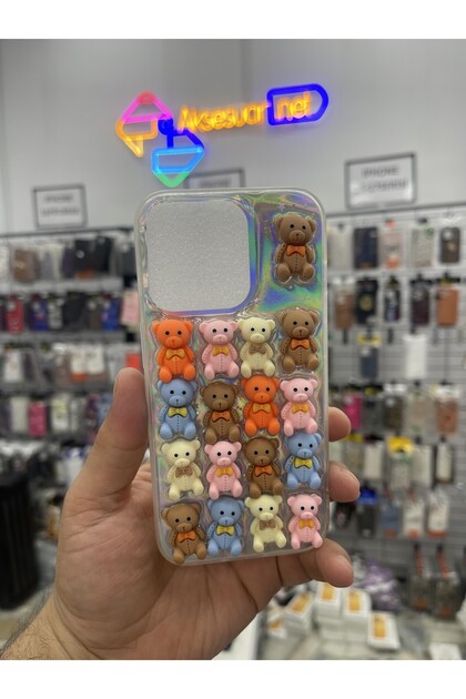 iPhone 14 Pro Compatible Teddy Bear Embossed Silicone Case