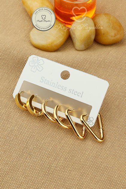 Steel Earring Set - Triangle Hoop Plain Earring Set 3 Pairs Hoop Steel Earrings Non Tarnish Non Fade