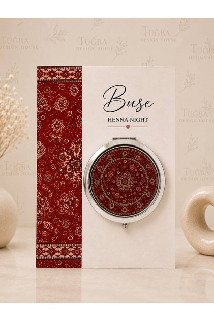 KİŞİYE ÖZEL ETNİK DESENLİ ÇELİK CEP AYNASI HEDİYELİK 20 ADET - KINA NİŞAN NİKAH DÜĞÜN
