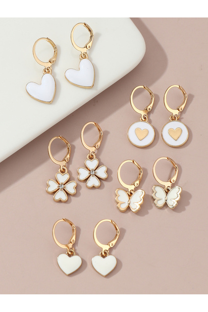 Girls Set of 5 - Heart Butterfly Drop Earrings