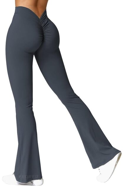 V Back Flare Dye Leggings Butt Lifting Wide Leg High Waist 80cm Gym Workout Leggings