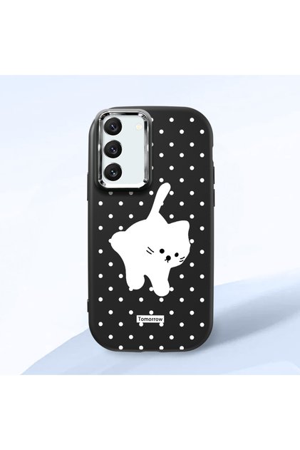 Samsung Galaxy S22 Compatible Shock Absorbing Black Silicone Case with Camera Protection Cat