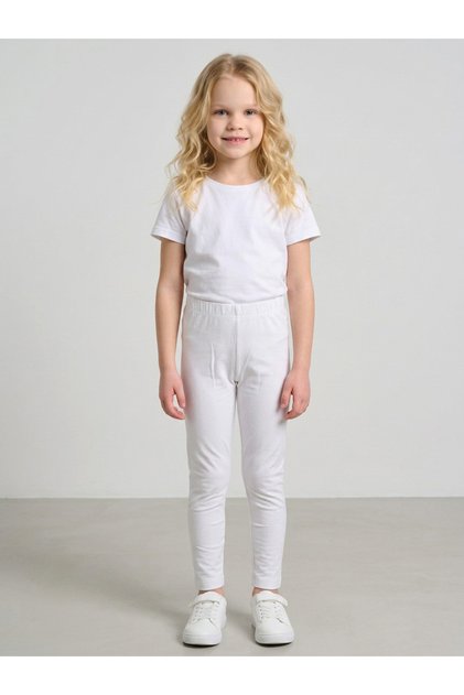 Girls White Solid Full Length Leggings By Juniorloom