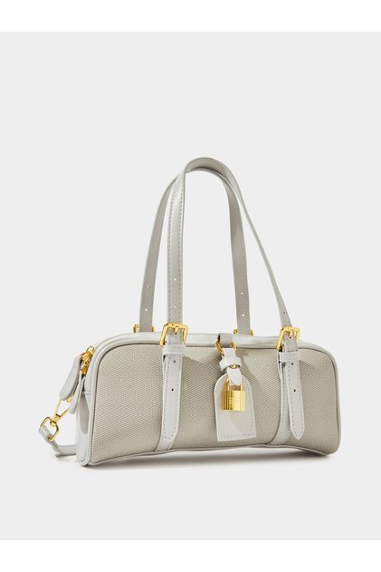 Grey Handbag with Gold Hardware