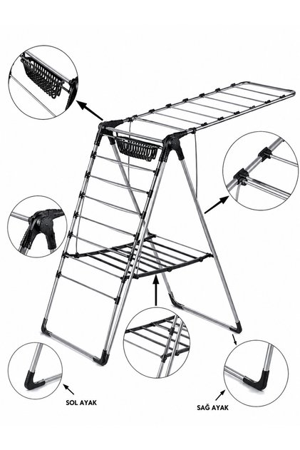 Çamaşır Kurutmalık Geniş Kurutma Alanı paslanmaz Metal Gövde Katlamalı Pratik Kullanım Güçlü Ve Dayanıklı