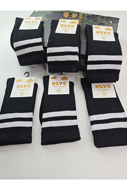 Pack of 6 Black and White Cotton Striped Unisex Long College Socks – Washable, Scented, Seamless Toe