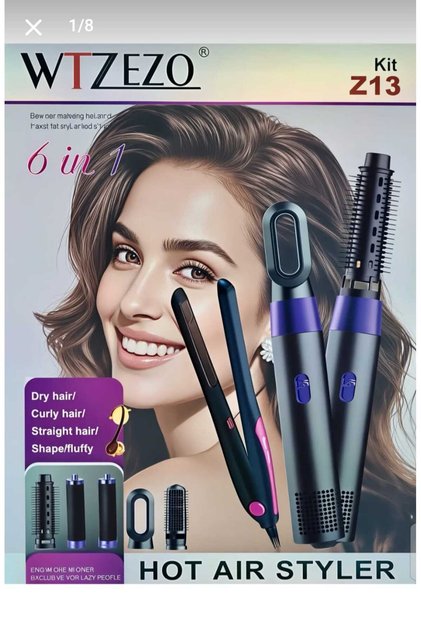 WTZEZO 6-in-1 Hot Air Multi Styler Hair Dryer Brush, Hair Straightener & Curler for women, Z13