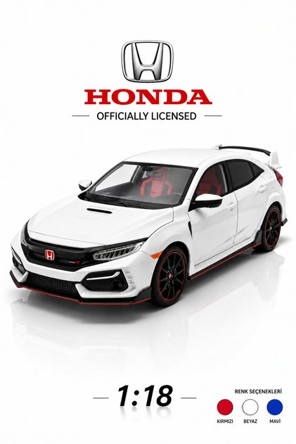 Resmi Lisanslı 1:18 Honda Civic Type R FK8 Metal Diecast Model Araba Beyaz - Işıklı ve Süspansiyonlu
