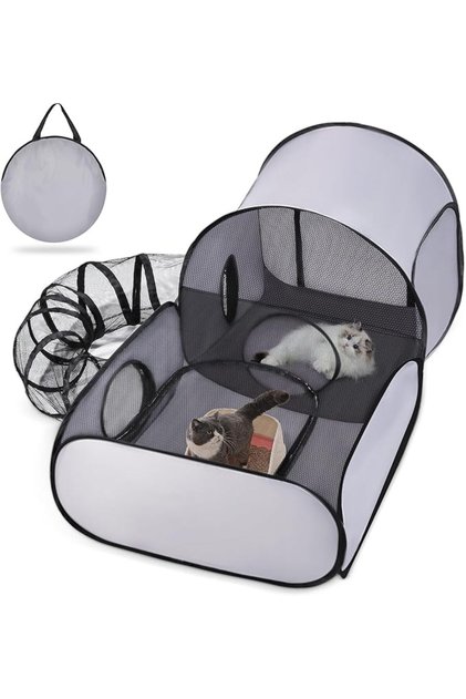 Pet Play Cage with Surrounding Tunnel, Enclosed Design Tent for Cats for Outdoor and Indoor Play for