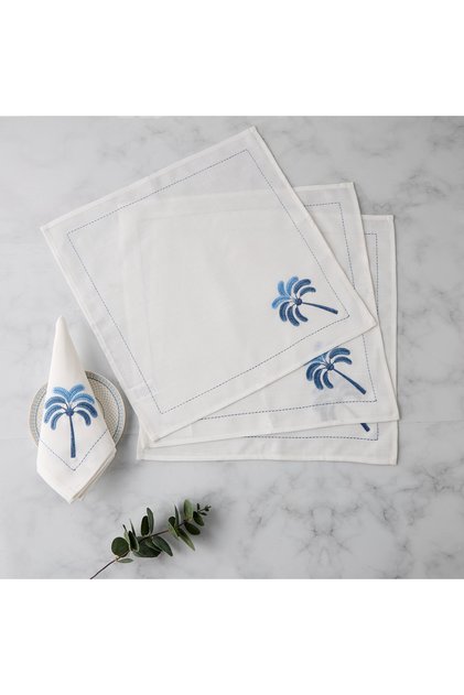 Palm Tree Embroidered 4-Piece Napkin Set - 43x43 cms
