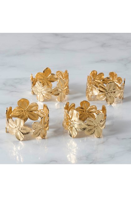 Floral Textured Napkin Ring - Set of 4
