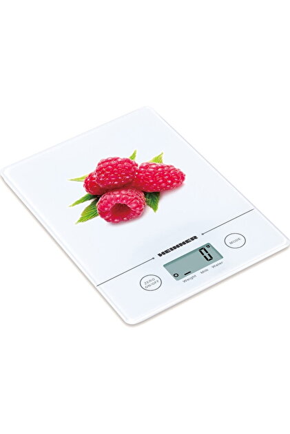 Ζυγαριά Raspberry HKS-5-RSB, 5 κιλά, σκληρυμένο γυαλί, χειρισμός αφής με οθόνη LCD, λειτουργία τάρας, λειτουργία ζύγισης υγρών, ακρίβεια 1 γραμμάριο, περιλαμβάνεται μπαταρία CR2032, λευκό